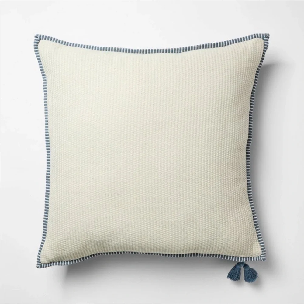 Studio McGee Oversized Square Cotton Linen Texture with Tassel Cream or Blue